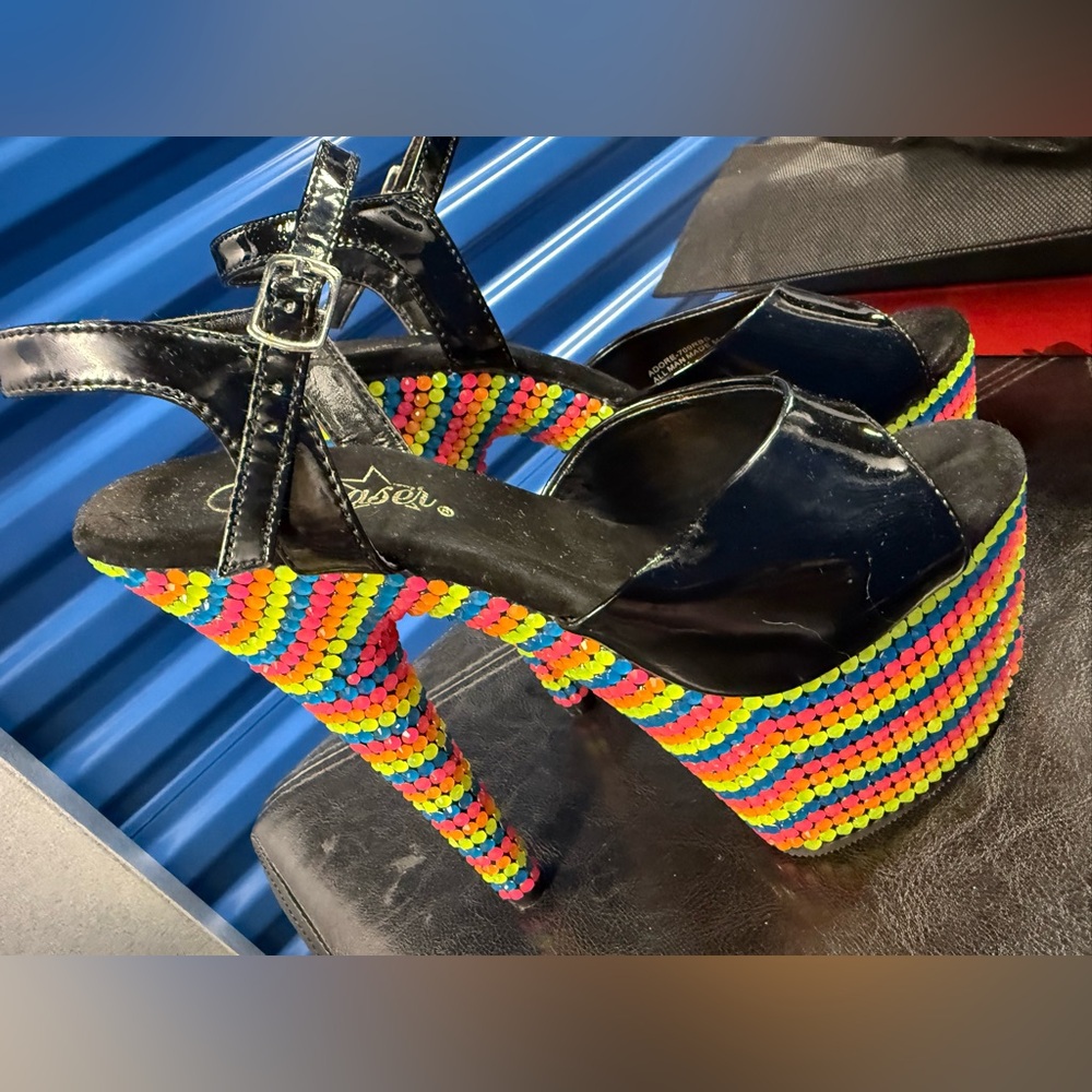 Pleaser Multicolor Rhinestone Platform Heels - image 5